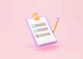 Free photo checklist clipboard and pencil icon sign or symbol reminder checkbox document report concept on pink background 3d rendering