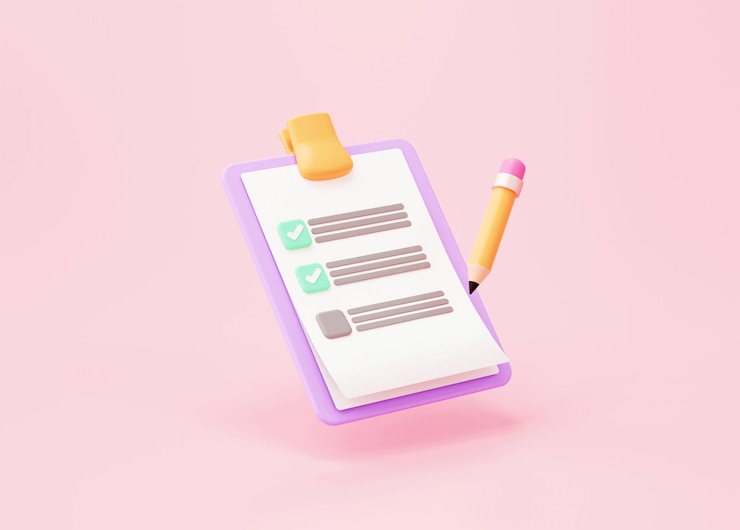 Free Photo checklist clipboard and pencil icon sign or symbol reminder checkbox document report concept on pink background 3d rendering