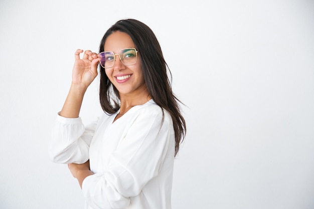 Cheerful beautiful woman looking