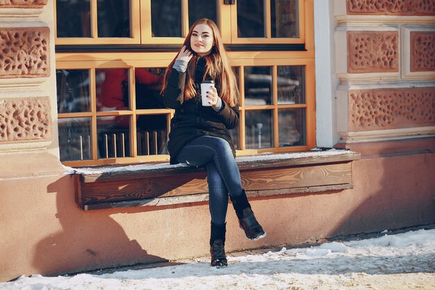 cheerful brown hair walking face woman