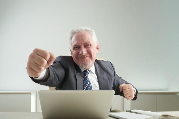 Cheerful Businessman Triumphing