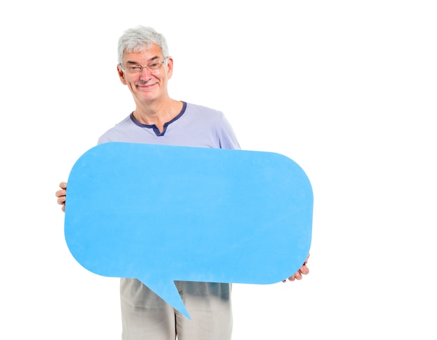 Cheerful Casual Mature Man Holding Speech Bubble