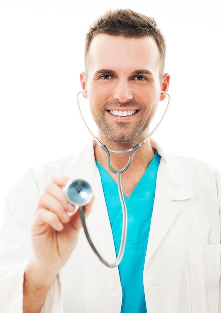 Cheerful doctor with stethoscope
