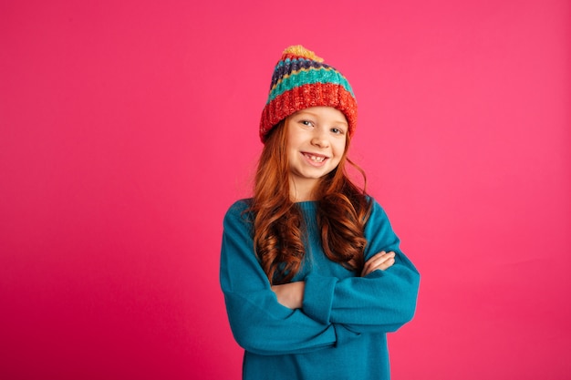 Cheerful girl looking camera and smiling isolated