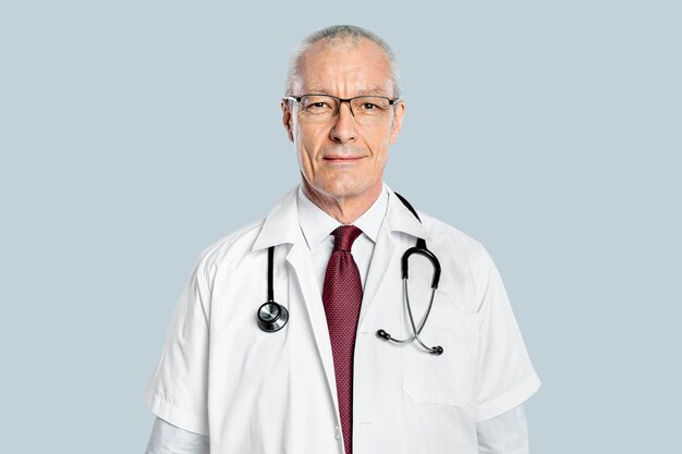 Cheerful male doctor in a white gown portrait