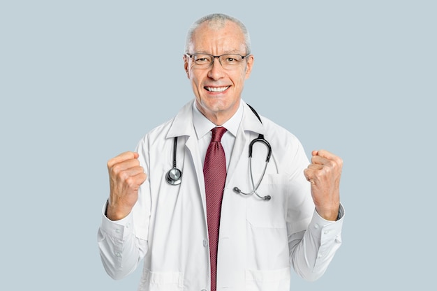 Free photo cheerful male doctor in a white gown portrait