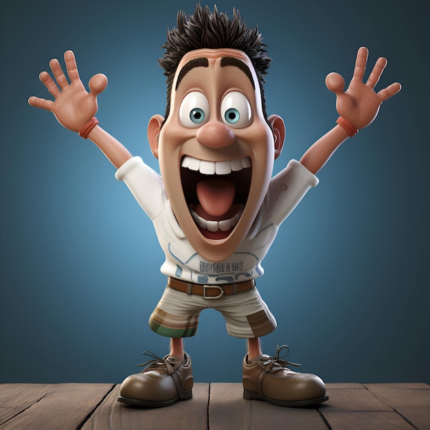 Free photo cheerful man with hands up 3d illustration horizontal