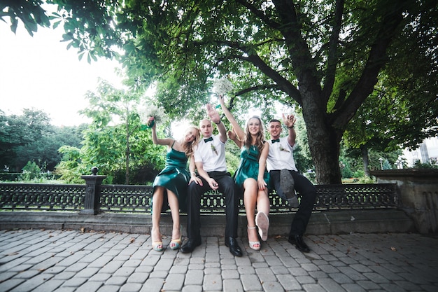 Cheerful people on wedding in park