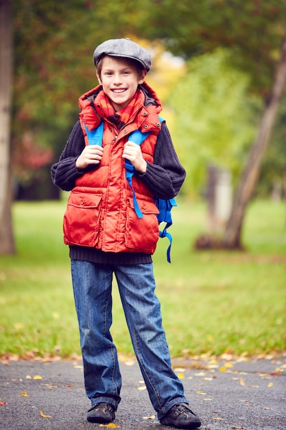 Cheerful student before going to school