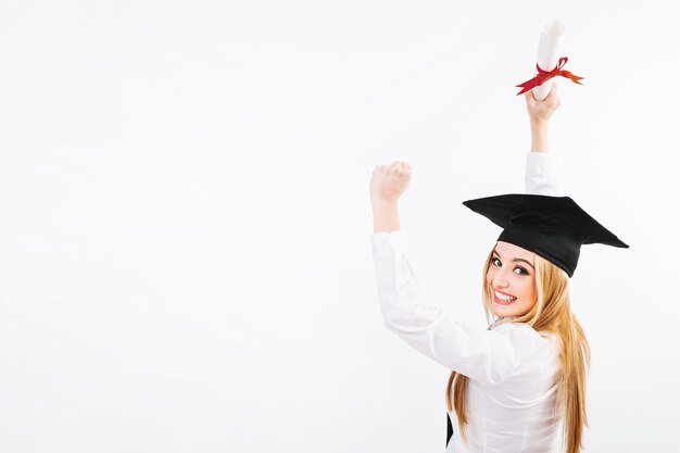 Cheerful woman having university degree