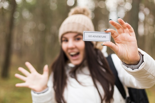 Free Photo cheerful woman with motivating writing