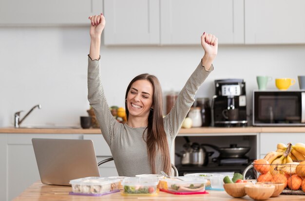 Cheering about work and lunch break