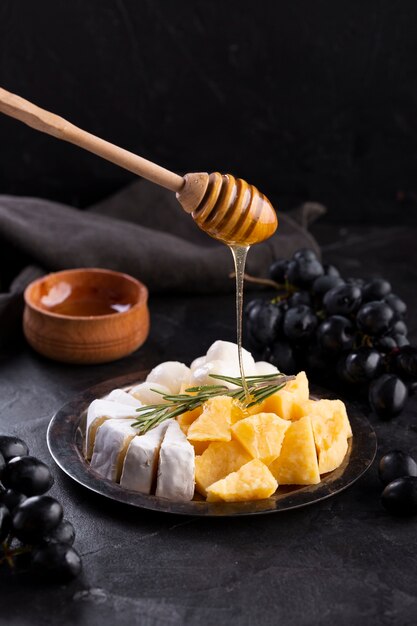 Cheese assortment with honey