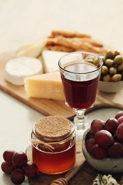 Cheese, grapes and honey