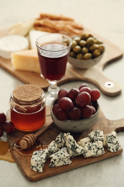 Cheese, grapes and honey