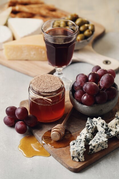 Cheese, grapes and honey