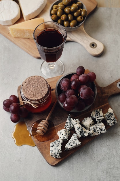 Cheese, grapes and honey