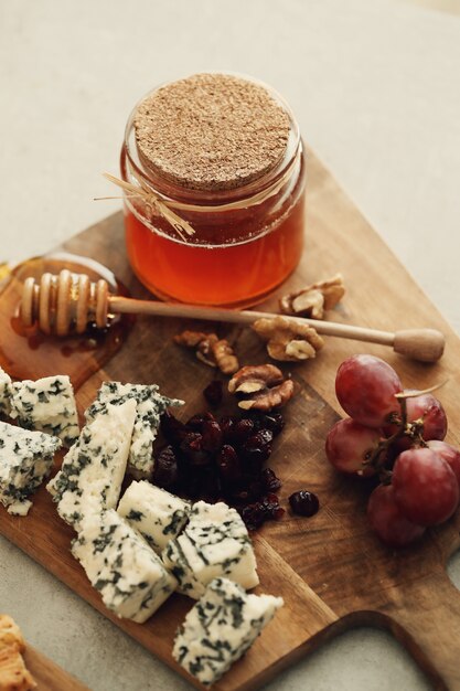 Cheese, grapes and honey