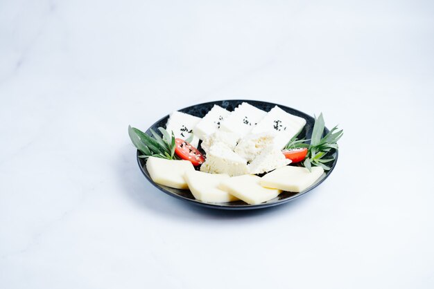 cheese plate with selection of various cheese