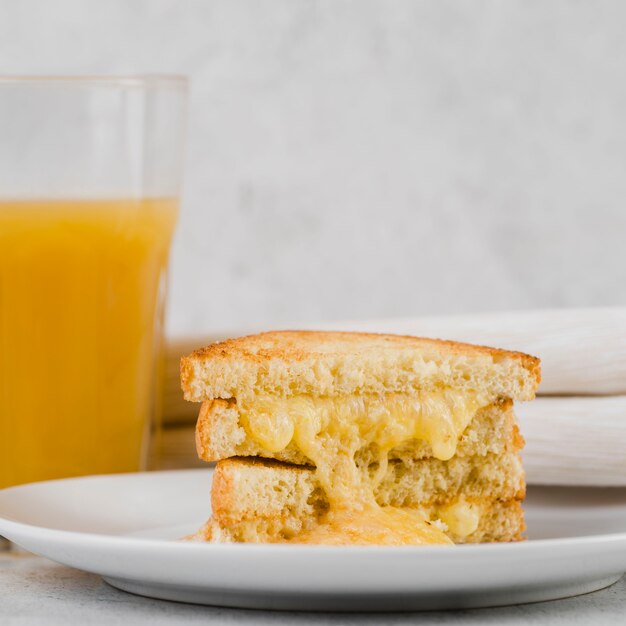 Cheese sandwich with fresh juice