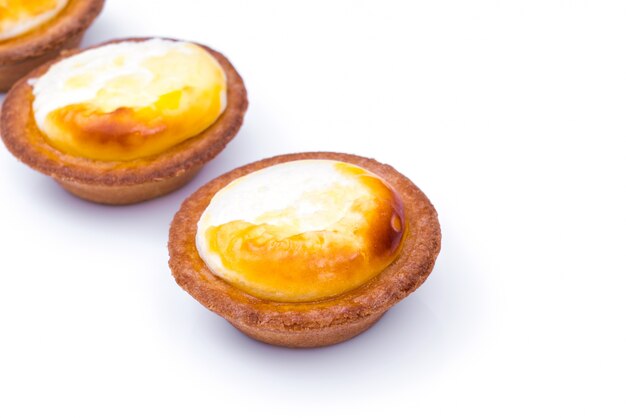 Cheese tart on white background .