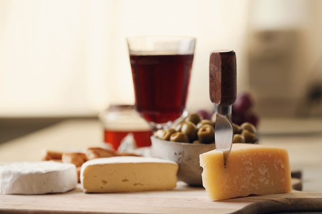 Cheese on wooden board