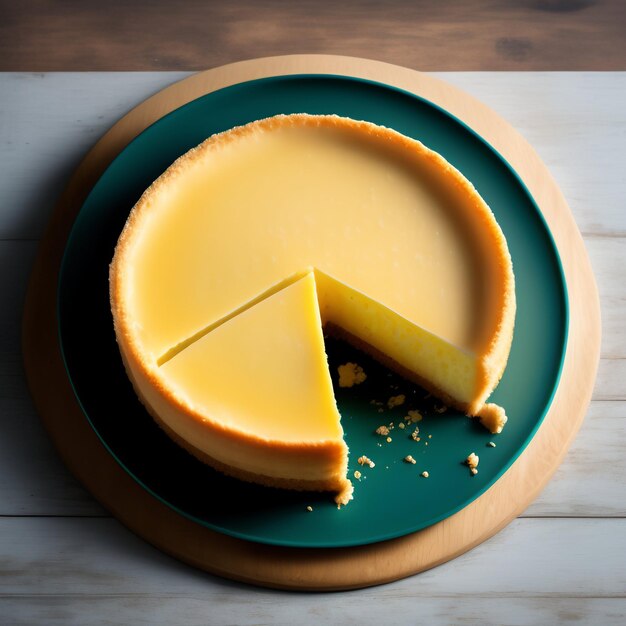 A cheesecake with a slice missing from it