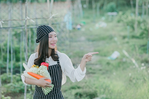 Chef harvesting fresh produce off organic farm