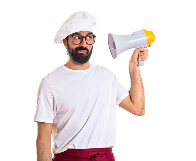 Chef shouting by megaphone