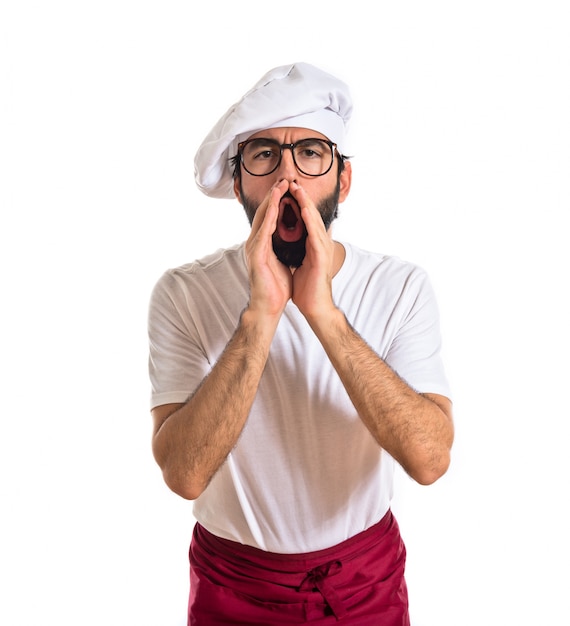 Chef shouting over white background