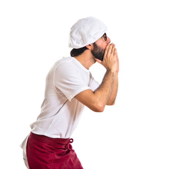 Chef shouting over white background