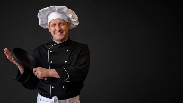 Chef with pan and copy-space