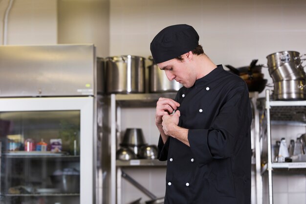 Chef with uniform and utensil kitchen