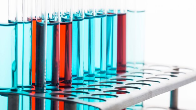 Chemicals composition in lab on clean background