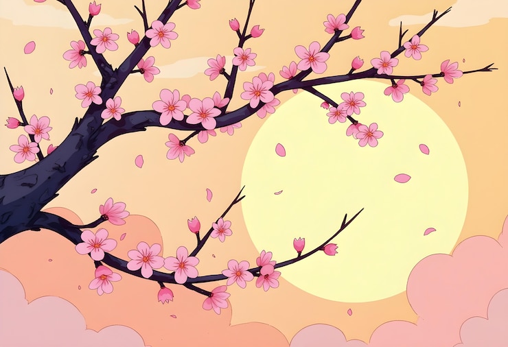 Free Photo cherry blossom sunset