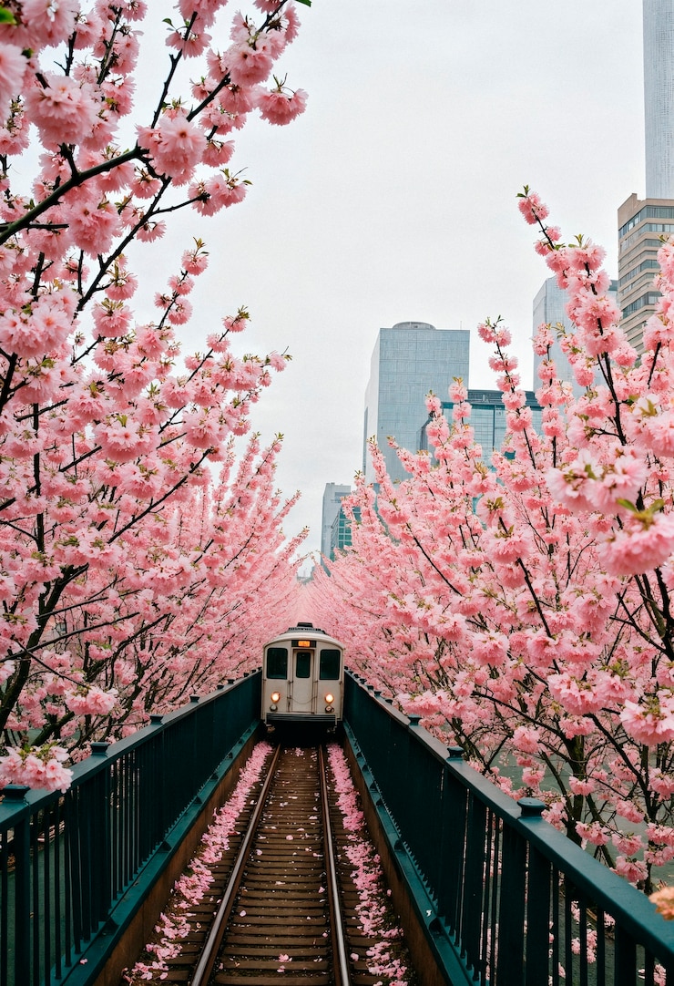 Free Photo cherry blossom train
