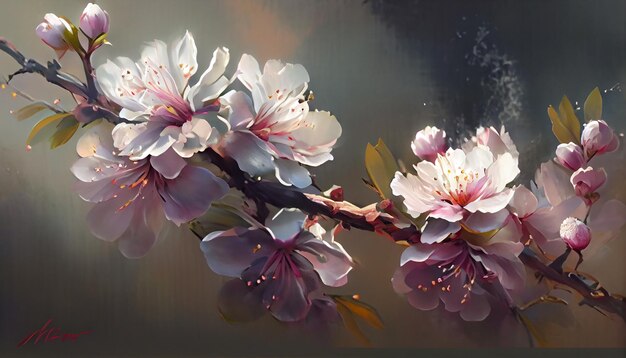 Cherry blossom twig symbolizes growth and romance generated by AI