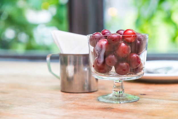 cherry in bowl on dinning table