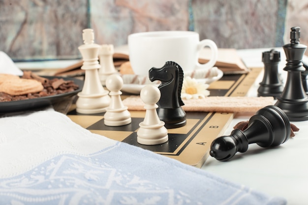 Chess figures on a chessboard