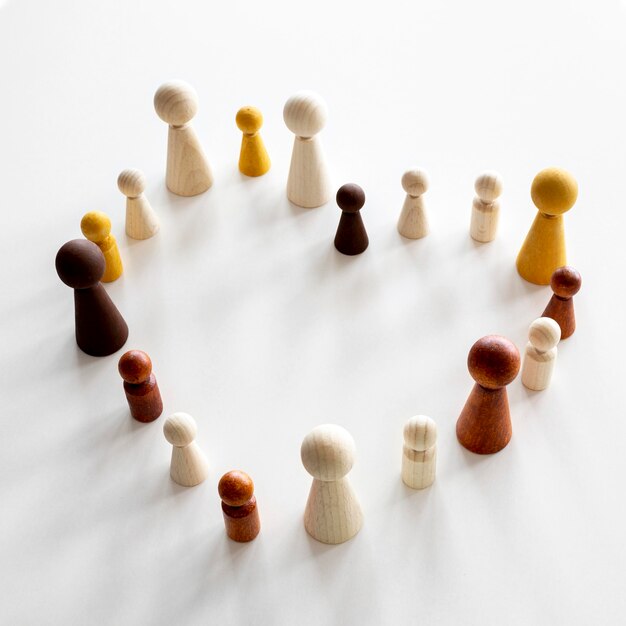 Chess wooden pieces in heart shape