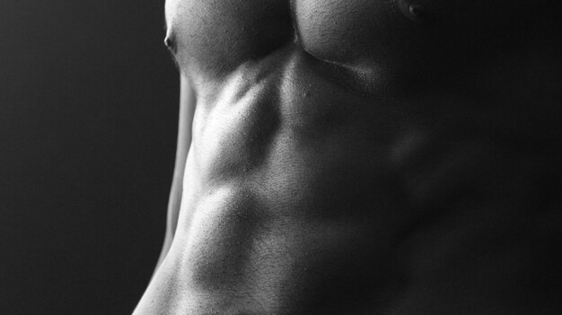 chest black and white model abs profile