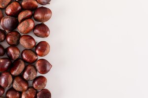 chestnuts on the left top view with copy space on a white surface