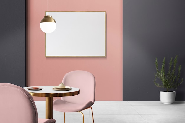 Foto gratuita elegante e lussuoso design d'interni per una sala da pranzo autentica con cornice vuota