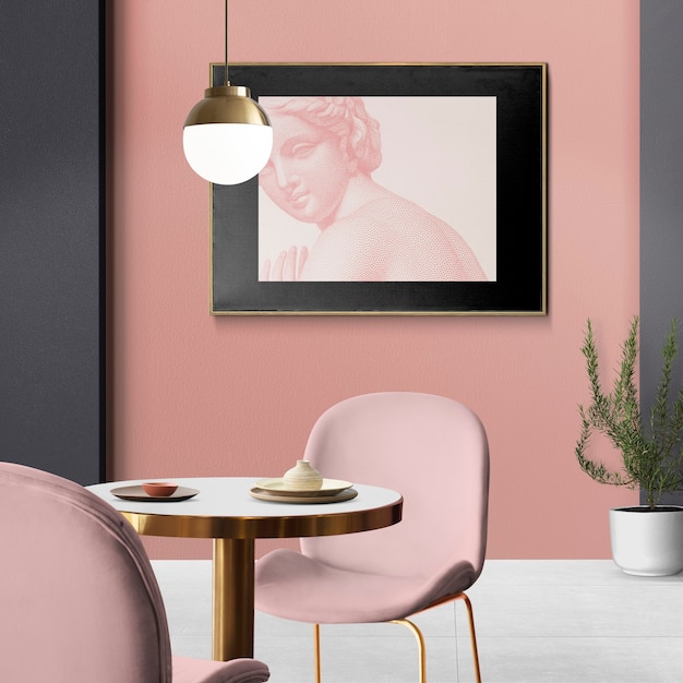 Foto gratuita elegante e lussuoso design d'interni per sala da pranzo con cornice