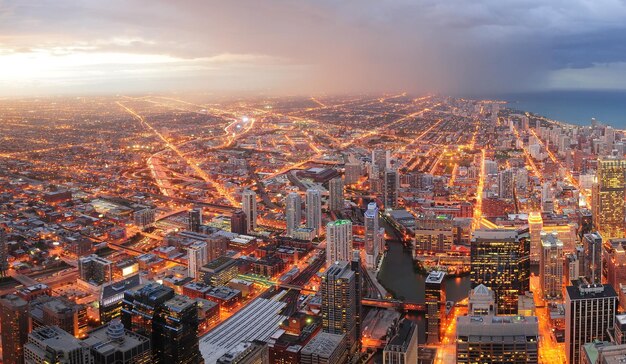 Chicago downtown aerial panorama