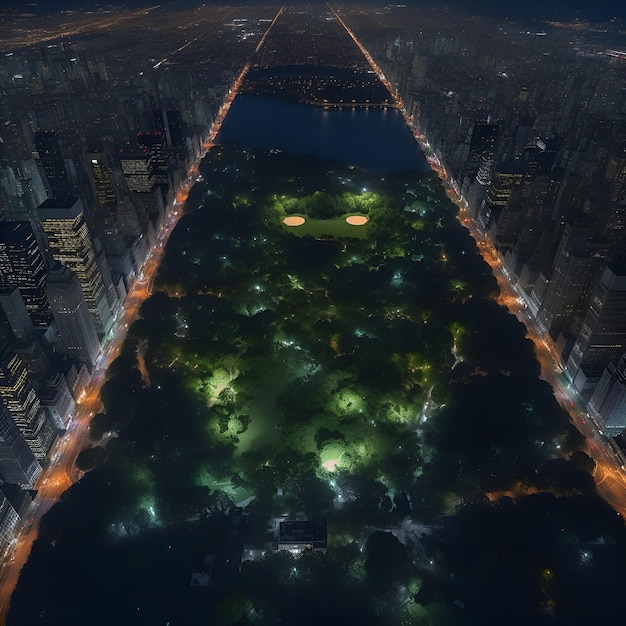 도시 마천루 3D 렌더링과 함께 밤에 시카고 스카이라인
