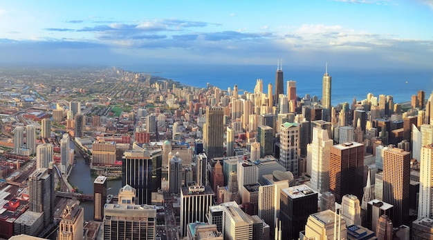 Chicago skyline at sunset