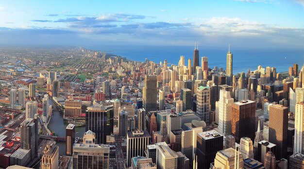 Chicago skyline at sunset