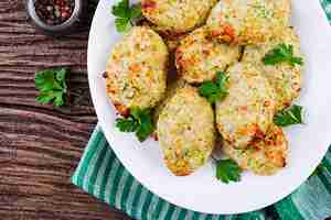 Foto gratuita cotoletta di pollo con zucchine