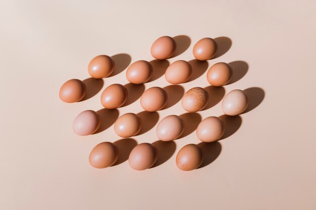 Chicken eggs on table aligned